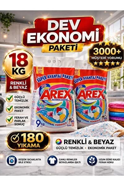 AREX "büyük Ekonomi Paketi ; Kg Toz Çamaşır Deterjanı, Color&White(9+9)