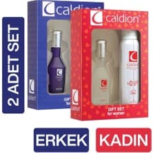 Caldion Parfüm Seti 50ML EDT + 150 ml Deo Hediyelik Kadın ve Erkek İçin 2 Adet Set