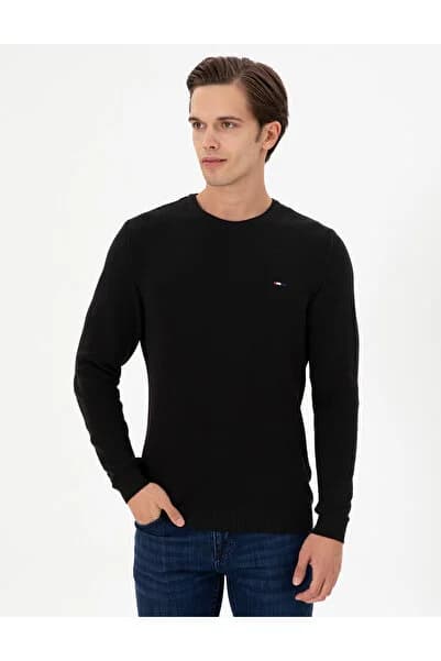 U.S. Polo Assn. Erkek Slim Fit Bisiklet Yaka Siyah Basic Kazak 50298282-VR046