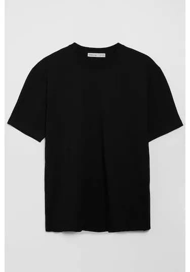 Grimelange Solo Erkek %100 Organik Pamuklu Kalın Dokulu Comfort Fit Bisiklet Yakalı Siyah T-shirt Siyah