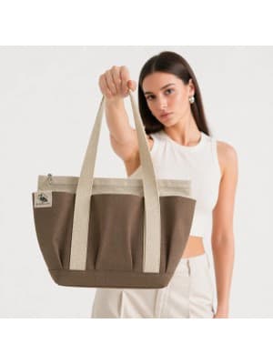 Bordglow PlusGlow Design Serisi – Camel Premium Kanvas Tote Bag | 9 cep - Fermuarlı (40x26x12 cm)