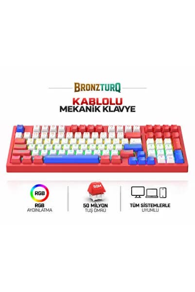 BRONZTURQ MK1140-KIRMIZI RGB-ABS- KABLOLU MEKANİK KLAVYE