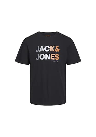 Jack & Jones Renk Geçişli Logo Baskılı Tişört Forest 12249602 Siyah