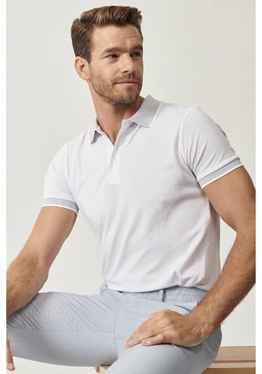 Ac&Co / Altınyıldız Classics 4A4820200047BYZXL Düğmeli Polo Yaka Cepsiz Slim Fit Erkek Tişört - Beyaz