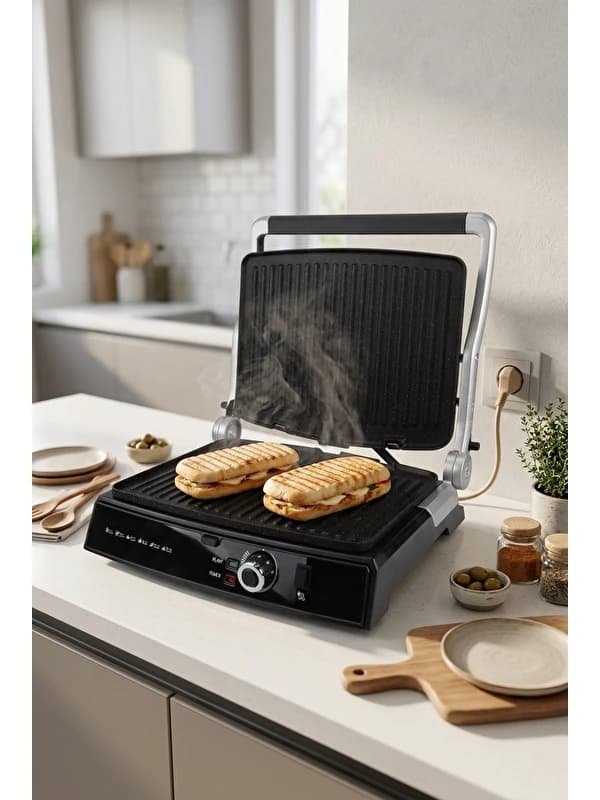 Ruby 2000W 6 Dilim Kapasiteli Çıkarılabilir Plakalı Izgara ve Tost Makinesi Siyah