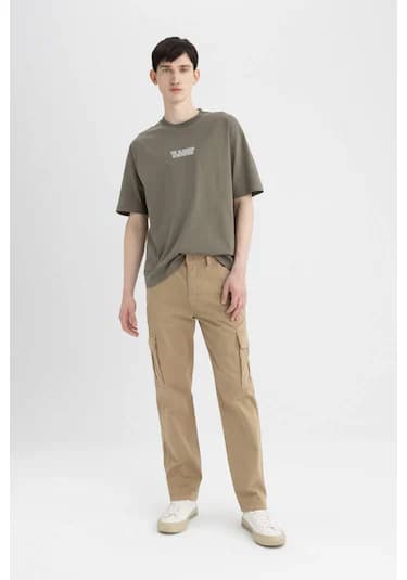 DeFacto Gabardin Pantolon Kargo Cepli Düz Paça B6366AX24SPBG220 Bej