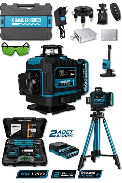 KİMMEER PLUS Lazer Metre + 360° 16 Köşe Otomatik Hizalama Tripod'lu Lazer Metre Hizalama