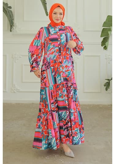 Armine Trend Desenli Renkli Elbise Pembe 24yt952-pembe Pembe