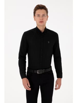 U.S. Polo Assn. Erkek Siyah Basic 50316723-VR046 Gömlek Slim Fit Trend Tasarım Kolsuz