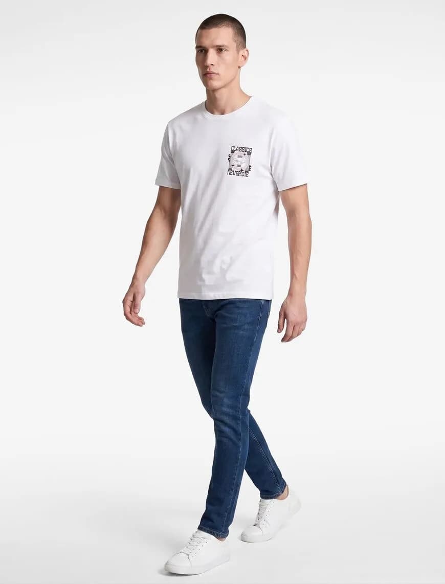 Regular Fit Kısa Kollu Bisiklet Yaka Pamuklu Baskılı Tişört