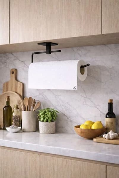 KARTEYA Siyah Rulo Havluluk Peçetelik Yapışkanlı Pratik Banyo Mutfak Askısı Kağıt Rulo Havluluk