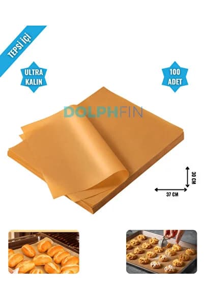 DolphFin Fırın Pişirme Kağıdı 100 Adet Yapışmaz Ağartılmamış Yağlı Yüzey Ultra Kalın Çok Amaçlı L Orta Boy