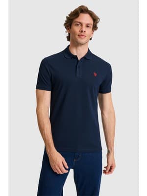 U.S. Polo Assn. Erkek Slim Fit Polo Yaka Lacivert Basic Tişört 50322347-VR033