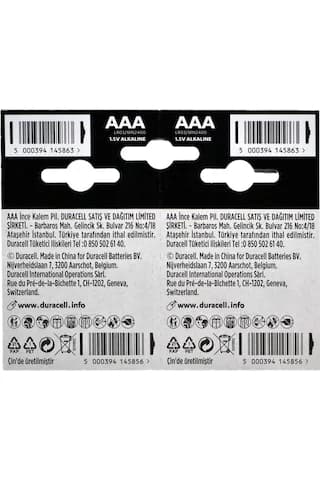 Duracell LR03/MN2400 AAA Kartela İnce Kalem Pil 20'li