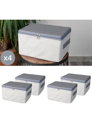 Nacarev 4 Adet Küçük Boy Çizgi Desen Baskılı Antrasit Baza Altı Dolap içi Düzenleyici Hurç Seti 30x20x15 cm