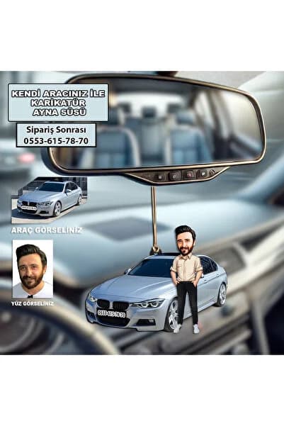 MK Sanart Mksanart Kendi Aracınızla Kişiye Özel Karikatür Ahşap Mdf Dikiz Ayna Süsü