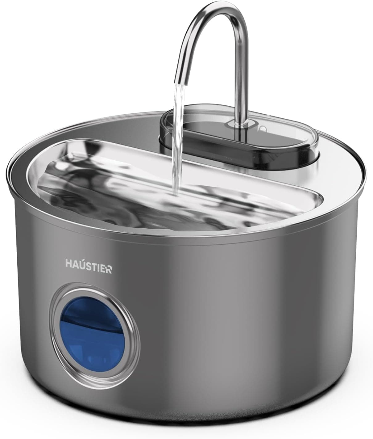Haustier WF009LS-M Otomatik Kedi Su Çeşmesi,Kedi Su Sebili, Su Pınarı 3.5Lt Geniş Hazne, SUS304 Çelik, Çok Katmanlı Filtrasyon, Pencereli Metal Tasarım