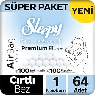 Sleepy Bio Natural Premium Plus Airbag Comfort Süper Paket Bebek Bezi 1 Numara Newborn 64 Adet