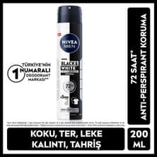 Nivea MEN Erkek Sprey Deodorant Black&White Original 200ml, 72 Saat Ter Koruması, Sarı Leke Karşıtı, Alkolsüz