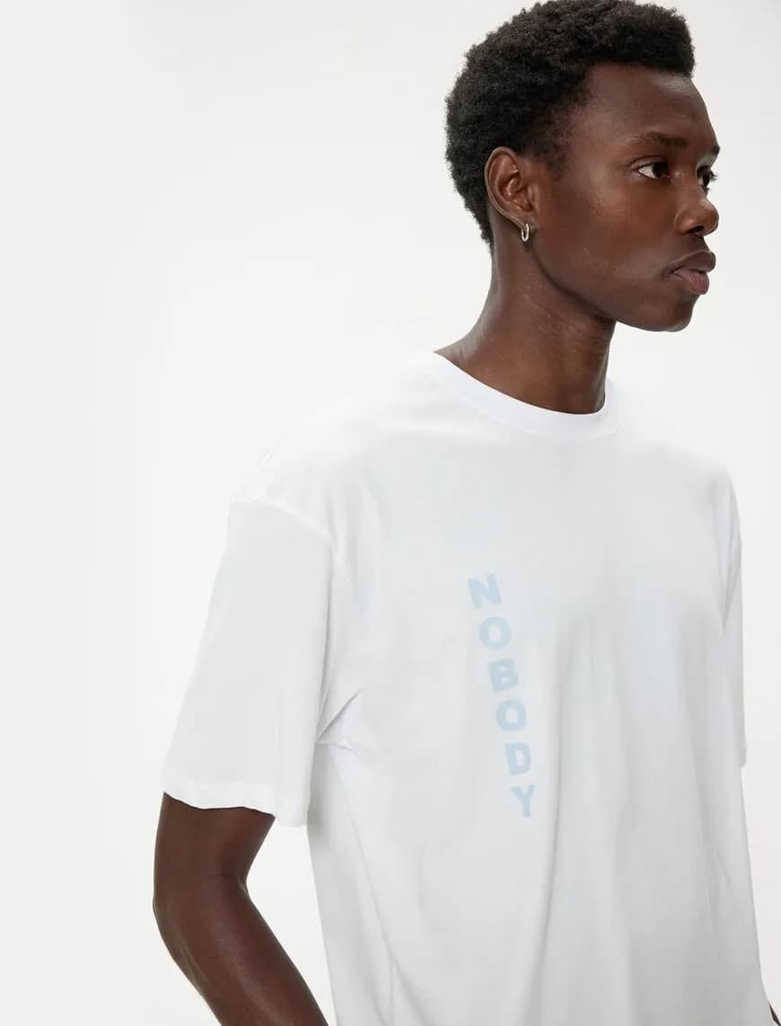 Slogan Baskılı Kısa Kollu Pamuklu Bisiklet Yaka Oversize Tişört