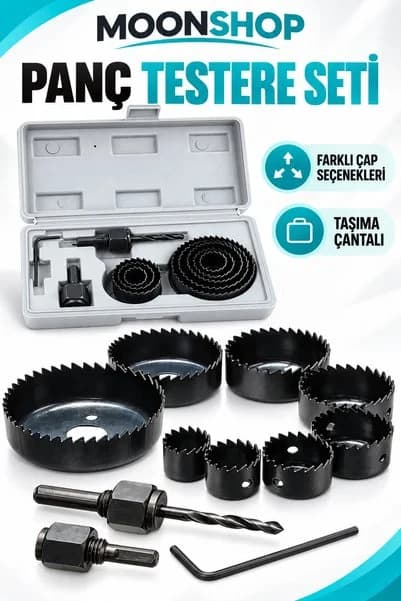 MOONSHOP 11 Parça Profesyonel Panç Seti Kartonpiyer Sunta Alçıpan Delici Testere Takımı Kartonpiyer Açma.