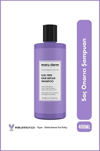 Maru.Derm Saç Onarıcı Sülfatsız Şampuan 400 ML | Yıpranmış Zayıf Saçlar | Sülfatsız, Tuzsuz, Vegan Şampuan