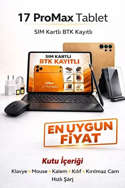 asfteknoloji 17 Pro Max Tablet 32GB RAM 1TB Hafıza | Sim Kartlı BTK Kayıtlı | Klavye Mouse Kalem Kılıf Full Set