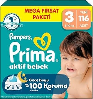 Prima Bebek Bezi Aktif Bebek Mega Fırsat Paketi 3 Beden 116 Adet