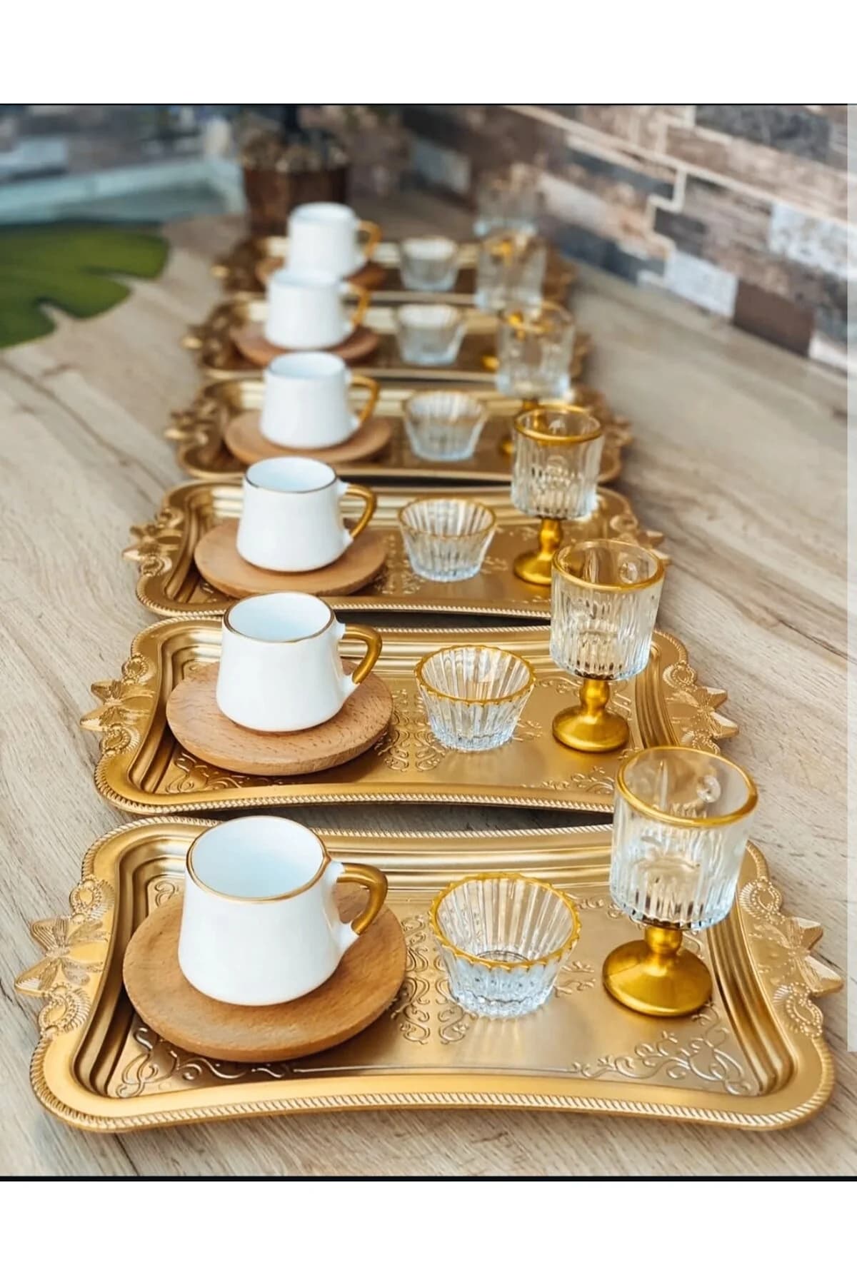 ASEL PLAST 6 Adet Altın Kurdale Kahve Sunumluk Tepsi GOLD (plastik)kelebek