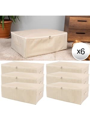 Nacarev 6 Adet Büyük Boy Çizgi Desen Baskılı Krem Baza Altı Düzenleyici Yastık Yorgan Kıyafet Hurcu 60X40X20 cm
